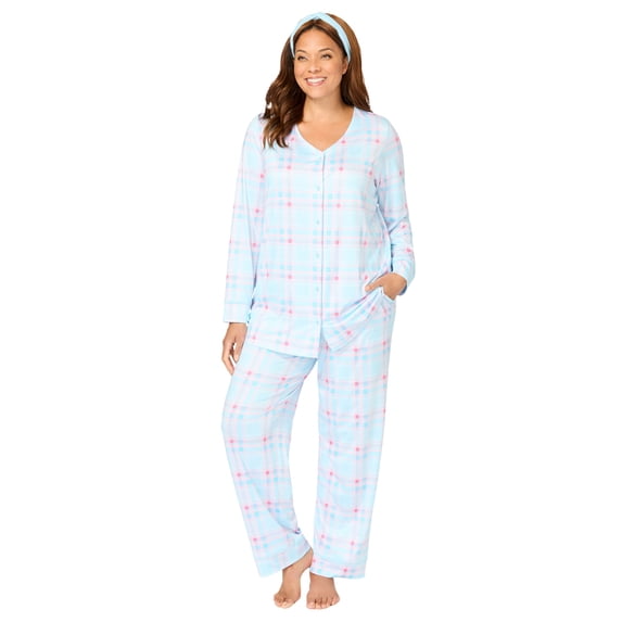 Dreams & Co. Plus Size V-Neck Pajama & Headband Set