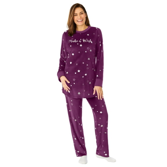 Dreams & Co. Plus Size Velour Pajama With Free Fuzzy Socks