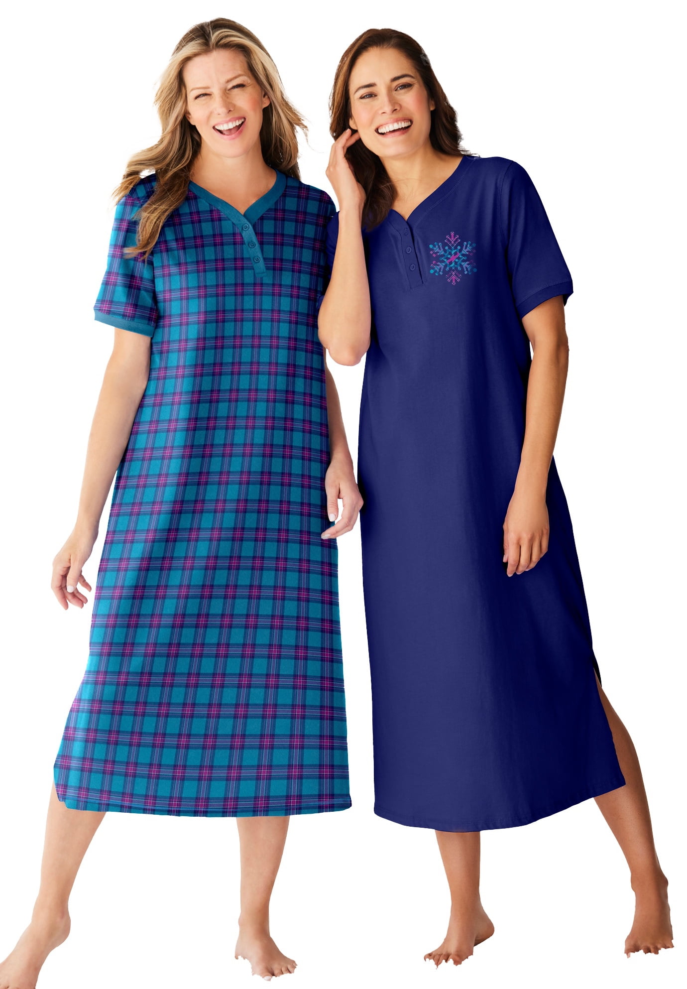 Dreams & Co. Women's Plus Size 2-Pack Long Henley Sleepshirt Nightgown ...
