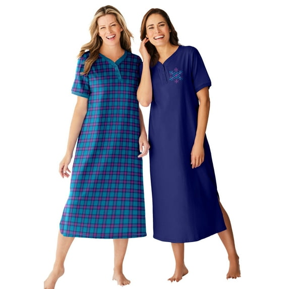 Dreams & Co. Plus Size 2-Pack Long Henley Sleepshirt