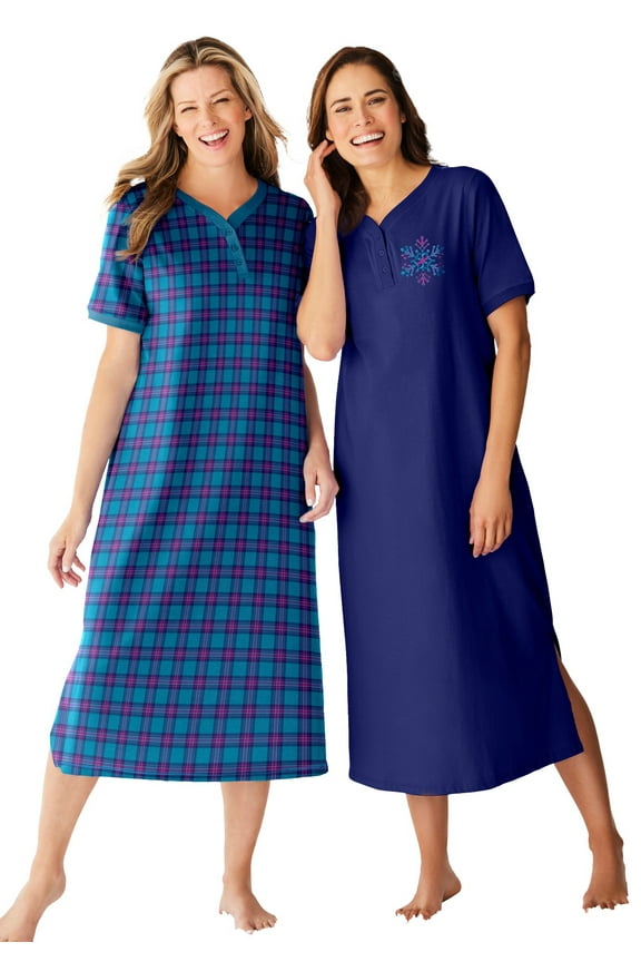 Plus Size 2-Pack Long Henley Sleepshirt