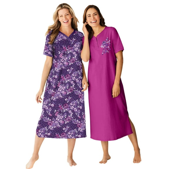 Dreams & Co. Plus Size 2-Pack Long Henley Sleepshirt