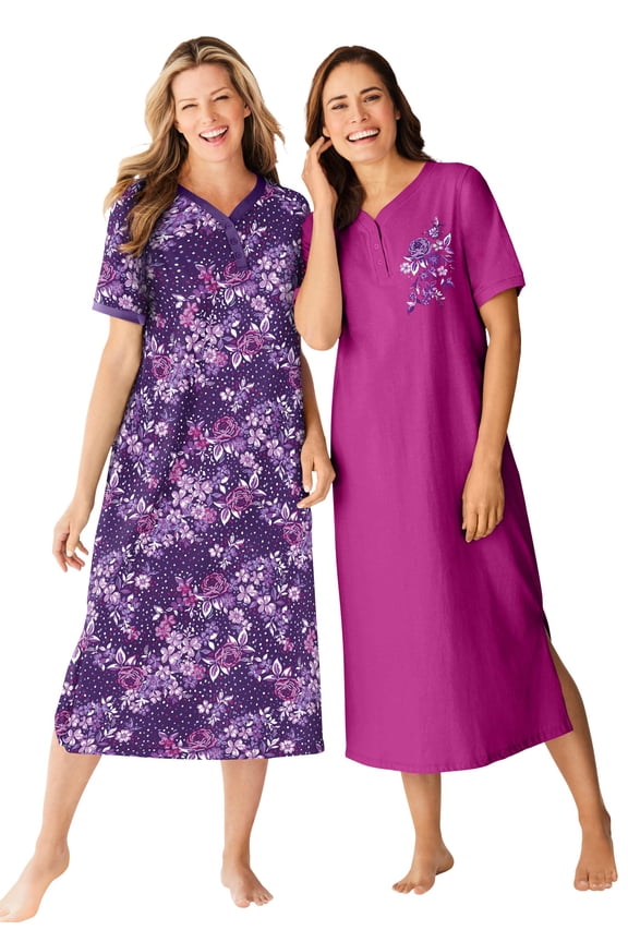 Plus Size 2-Pack Long Henley Sleepshirt