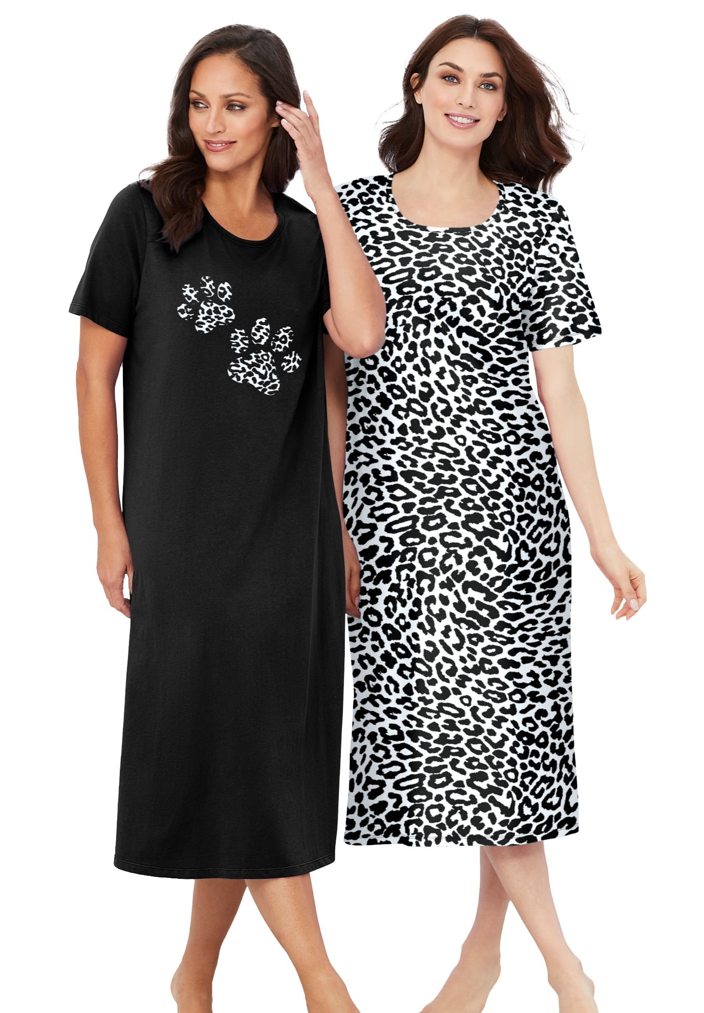 Dreams & Co. Women's Plus Size 2Pack Long Sleepshirts 3X/4X, Black
