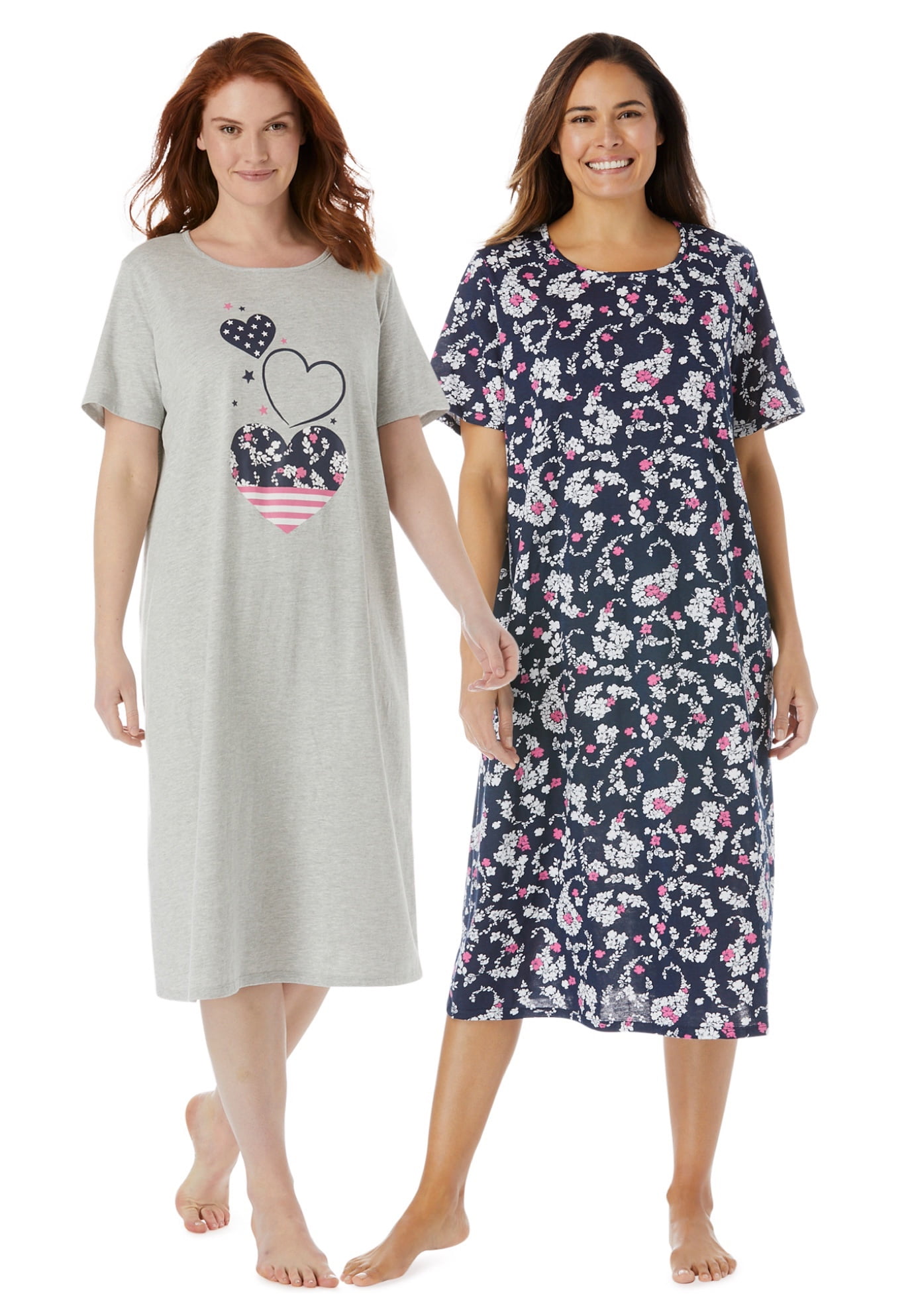 Dreams & Co. Size 2-Pack Long Plus Nightgown Sleepshirts Women\'s