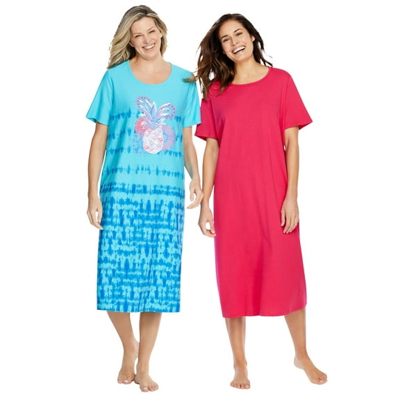 Dreams & Co. Women's Plus Size 2-Pack Long Sleepshirts Nightgown