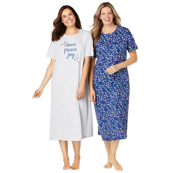 Dreams & Co. Women's Plus Size 2-Pack Long Sleepshirts Nightgown