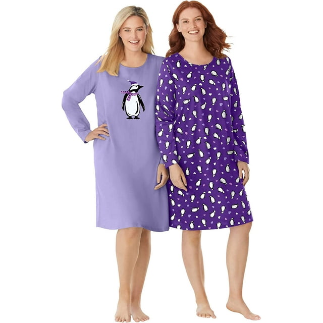 Dreams & Co. Women's Plus Size 2-Pack Long-Sleeve Sleepshirts Nightgown ...