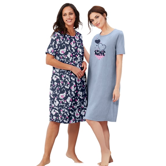 Dreams & Co. Women's Plus Size 2-Pack Short-Sleeve Sleepshirt