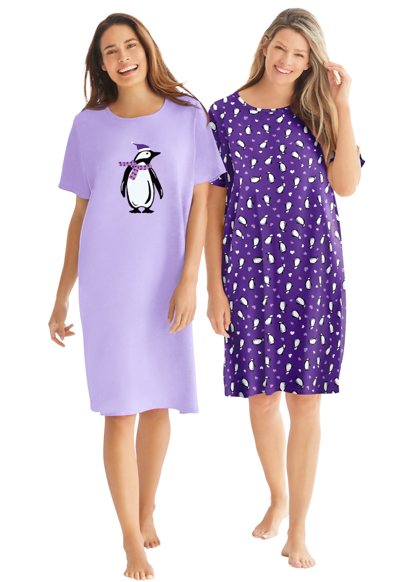Dreams & Co. Women\'s Plus Size 2-Pack Short-Sleeve Sleepshirt Nightgown