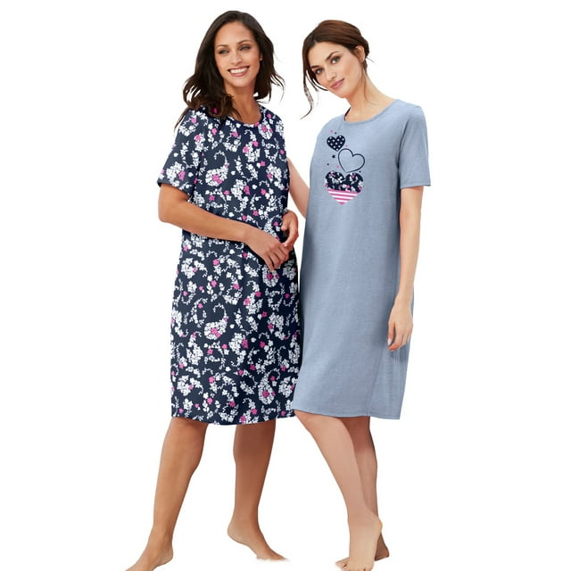 Dreams & Co. Women's Plus Size 2-Pack Short-Sleeve Sleepshirt Nightgown ...