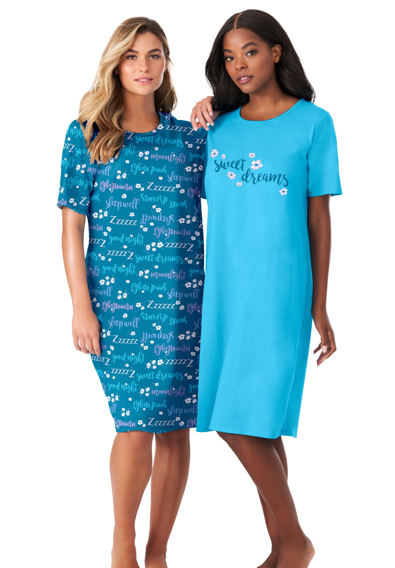 Dreams & Co. Women\'s Plus Short-Sleeve 2-Pack Size Nightgown Sleepshirt