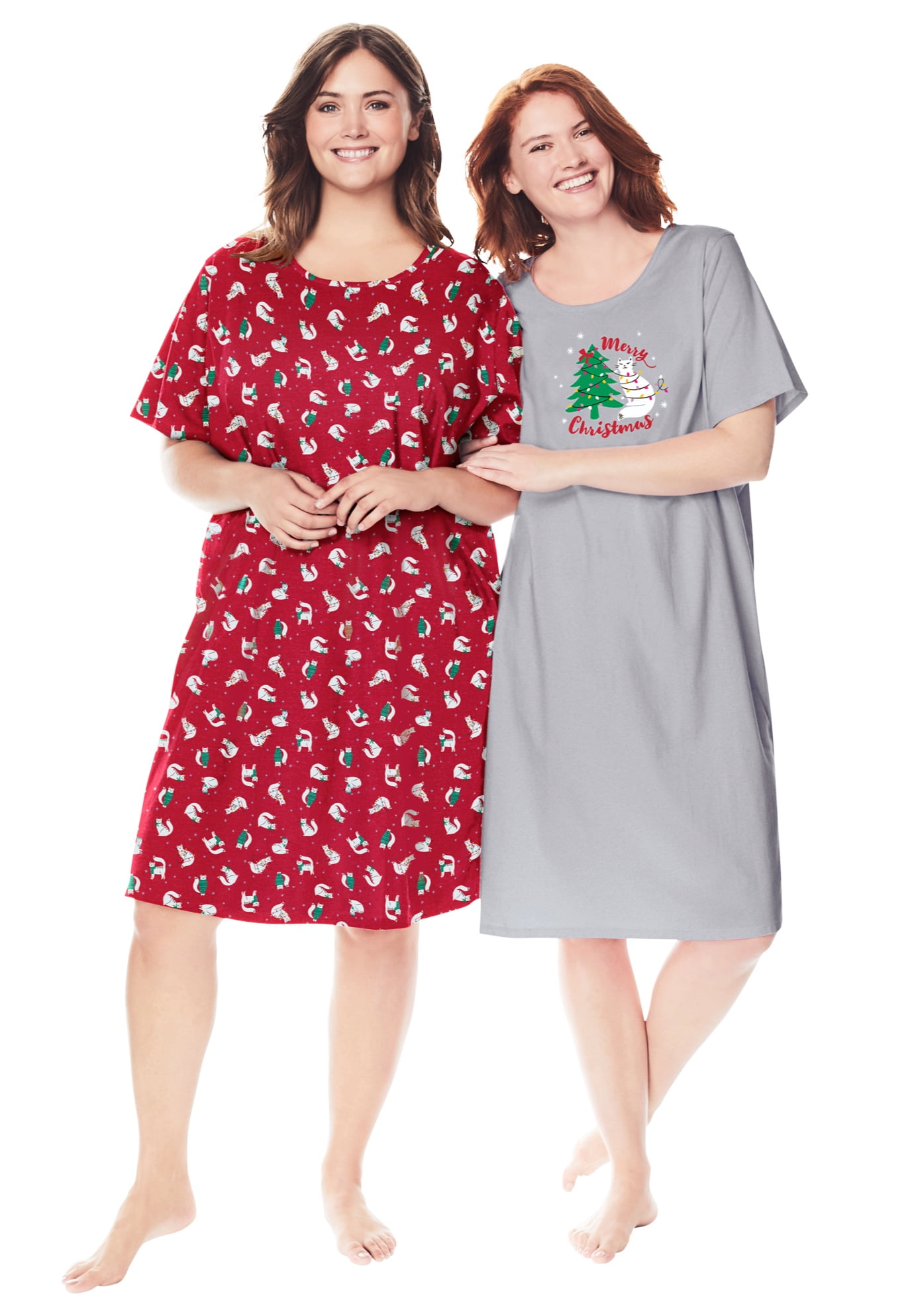 Dreams & Co. Women\'s Plus Size 2-Pack Short-Sleeve Sleepshirt Nightgown