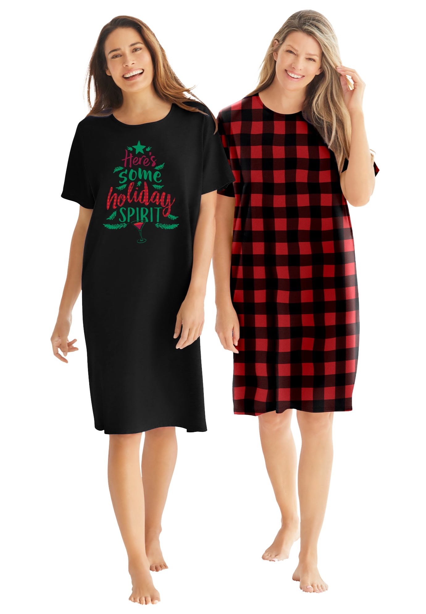 Dreams & Co. Women\'s Plus Size 2-Pack Short-Sleeve Sleepshirt Nightgown | Sleepshirts