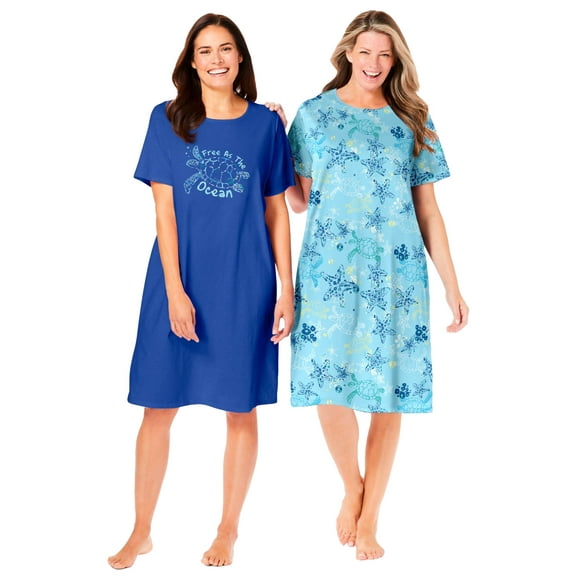 Dreams & Co. Plus Size 2-Pack Short-Sleeve Sleepshirt
