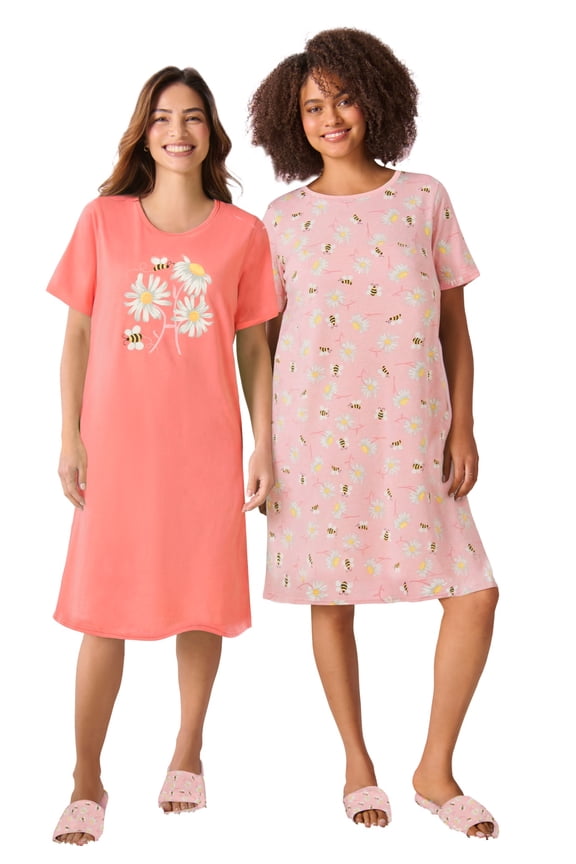 Plus Size 2-Pack Short-Sleeve Sleepshirt