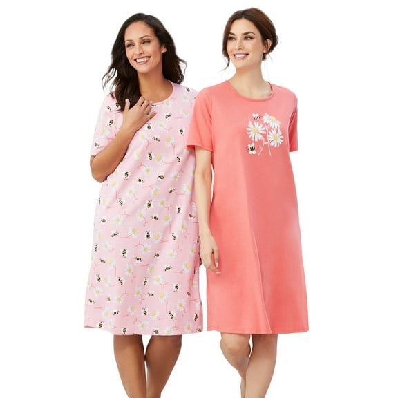 Dreams & Co. Plus Size 2-Pack Short-Sleeve Sleepshirt