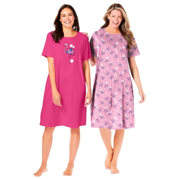 Dreams & Co. Plus Size 2-Pack Short-Sleeve Sleepshirt