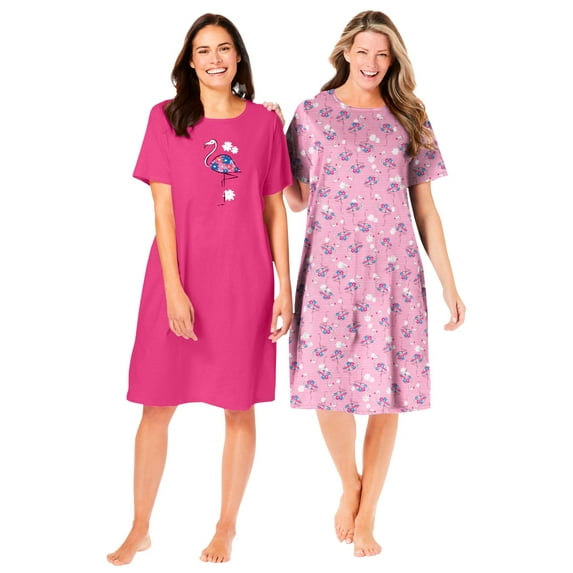 Dreams & Co. Plus Size 2-Pack Short-Sleeve Sleepshirt