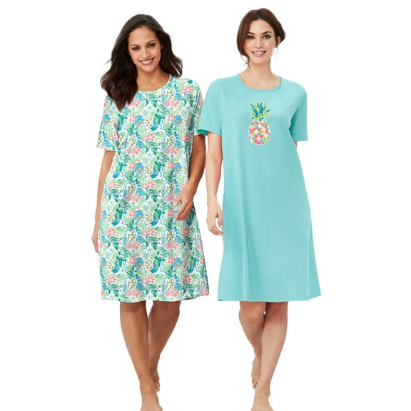 Dreams & Co. Plus Size 2-Pack Short-Sleeve Sleepshirt