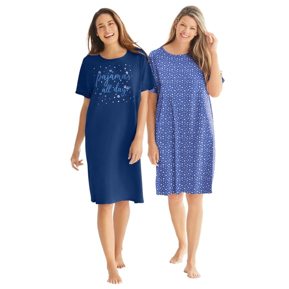 Dreams & Co. Plus Size 2-Pack Short-Sleeve Sleepshirt