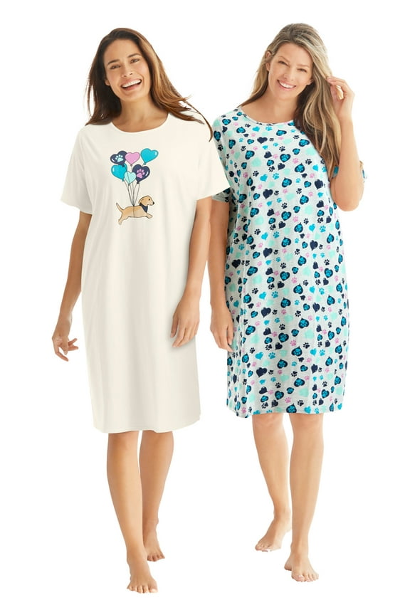 Plus Size 2-Pack Short-Sleeve Sleepshirt