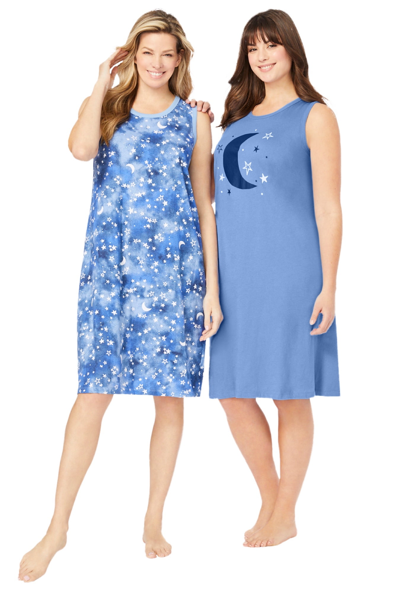 Dreams & Co. Women's Plus Size 2-Pack Sleeveless Sleepshirt - Walmart.com