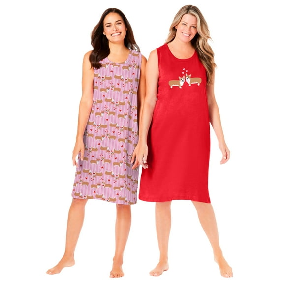 Dreams & Co. Women's Plus Size 2-Pack Sleeveless Sleepshirt