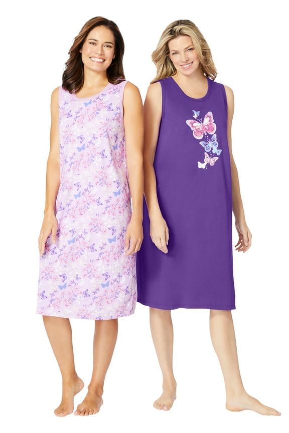 Plus Size 2-Pack Sleeveless Sleepshirt