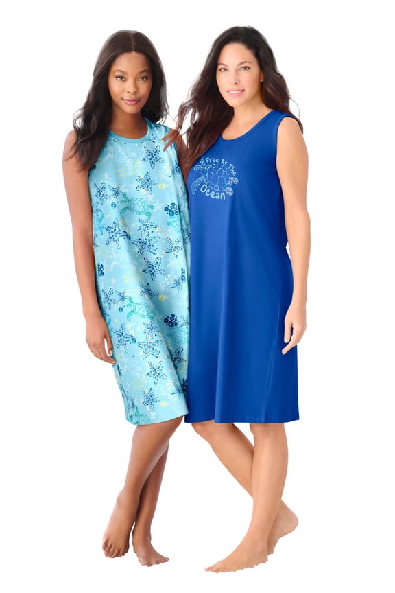 Plus Size 2-Pack Sleeveless Sleepshirt