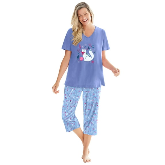 Dreams & Co. Plus Size 2-Piece Capri PJ Set