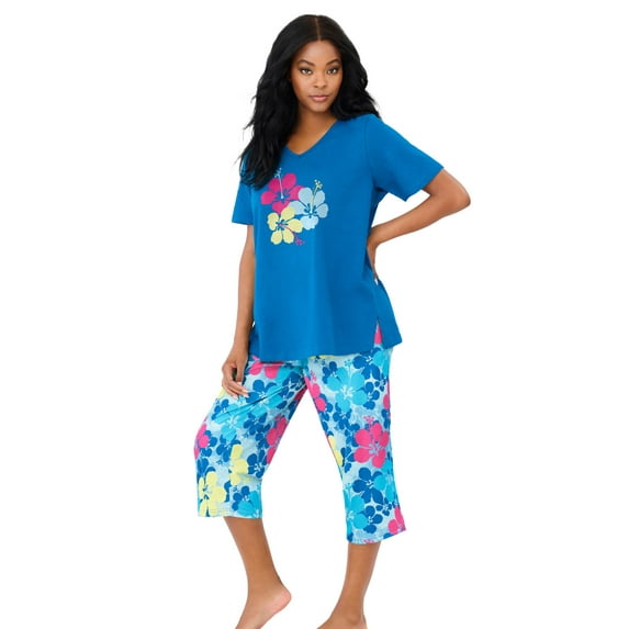 Dreams & Co. Plus Size 2-Piece Capri PJ Set