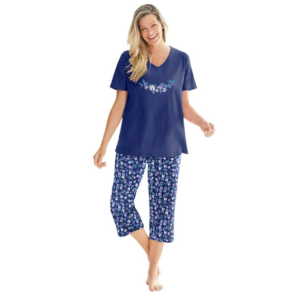 Dreams & Co. Plus Size 2-Piece Capri PJ Set