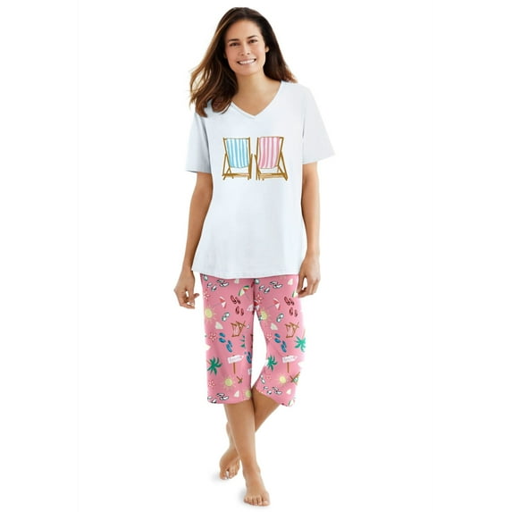 Dreams & Co. Plus Size 2-Piece Capri PJ Set