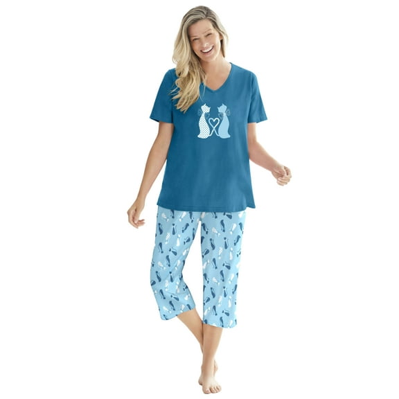 Dreams & Co. Plus Size 2-Piece Capri PJ Set