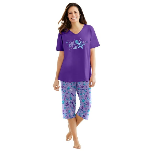 Dreams & Co. Plus Size 2-Piece Capri PJ Set