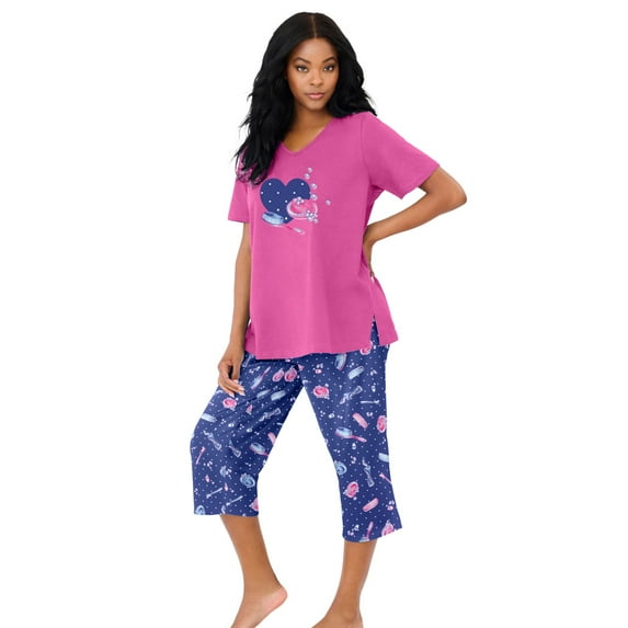 Dreams & Co. Plus Size 2-Piece Capri PJ Set