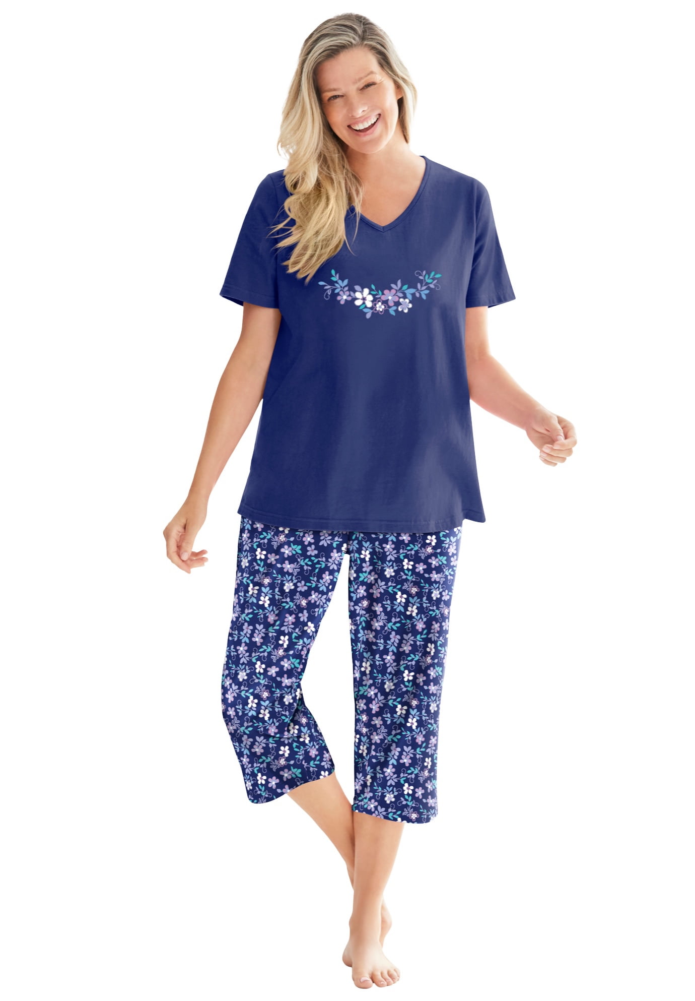 Dreams & Co. Women's Plus Size 2-Piece Capri Pj Set Pajamas - Walmart.com