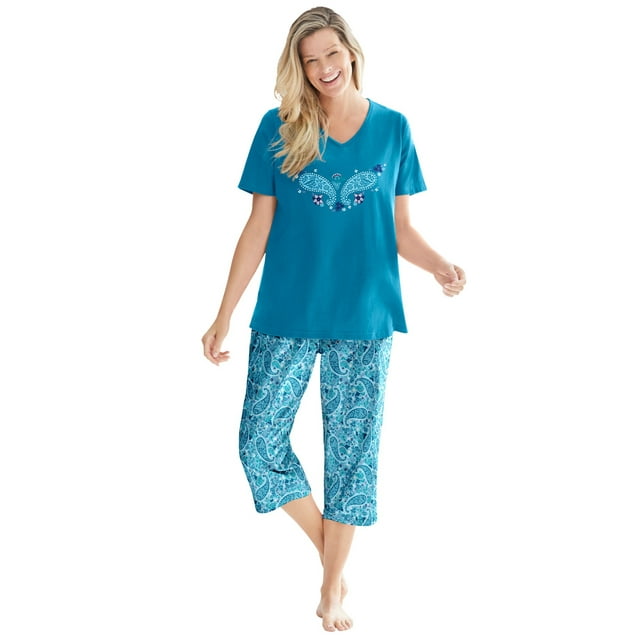 Dreams & Co. Women's Plus Size 2-Piece Capri Pj Set Pajamas - Walmart.com