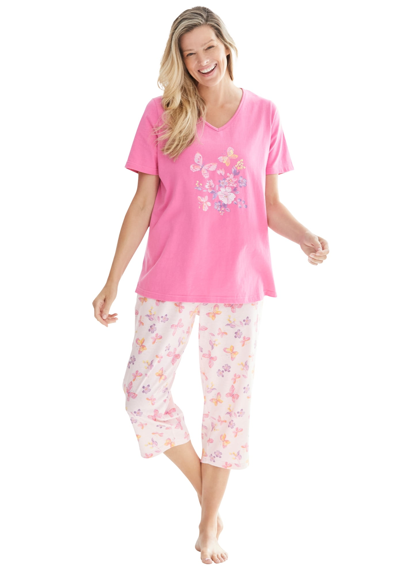 Dreams And Co Womens Plus Size 2 Piece Capri Pj Set Pajamas 7467