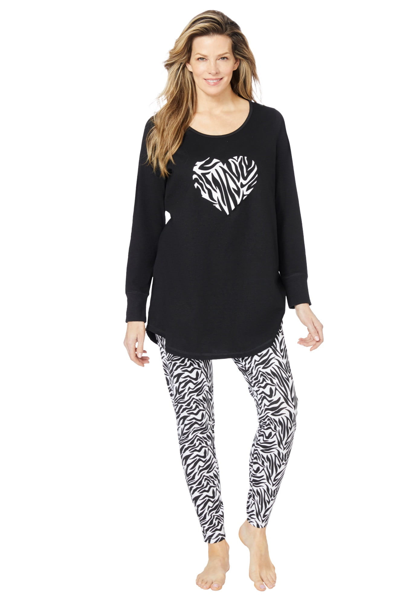 Dreams Co. Women s Plus Size Pajamas Sleepwear Set 2 Piece PJ Legging Set Black White Zebra 4X Walmart