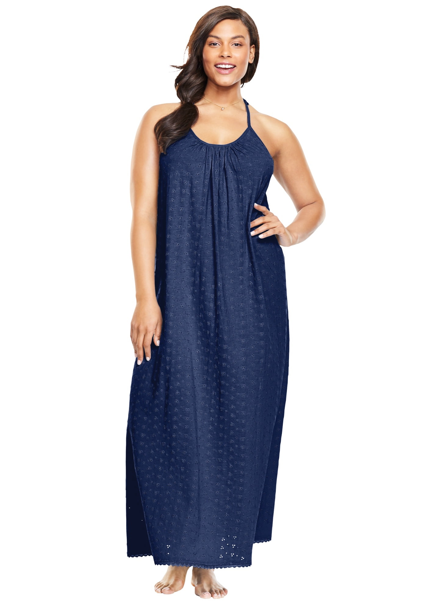Dreams Co. Women s Plus Size Breezy Eyelet Knit Long Nightgown Walmart