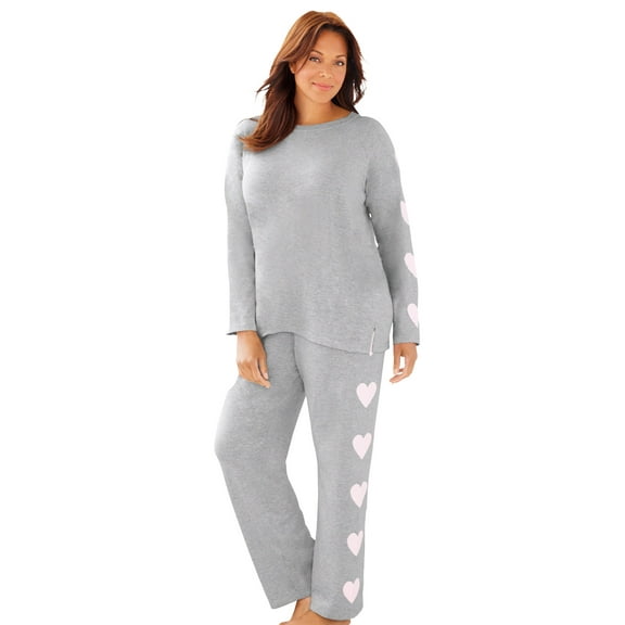 Dreams & Co. Plus Size Dreams & Co Side Print Pajama Set