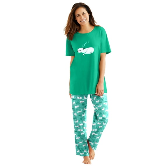 Dreams & Co. Plus Size Graphic Tee PJ Set