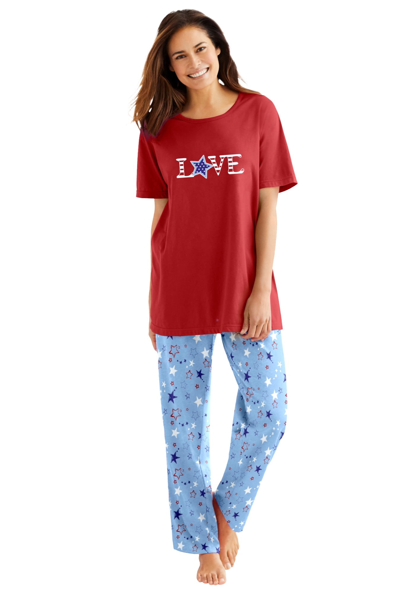 Dreams & Co. Women's Plus Size Graphic Tee Pj Set 4X, Sky Blue