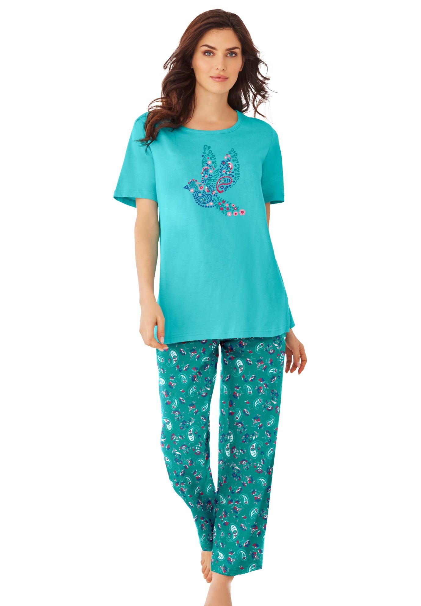 Dreams & Co. Women's Plus Size Graphic Tee Pj Set Pajamas - Walmart.com