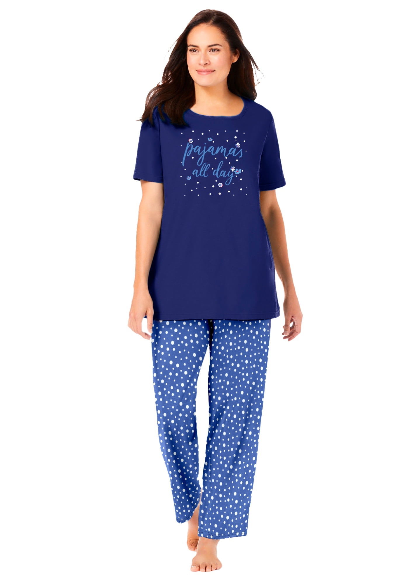 Dreams & Co. Women's Plus Size Graphic Tee Pj Set Pajamas