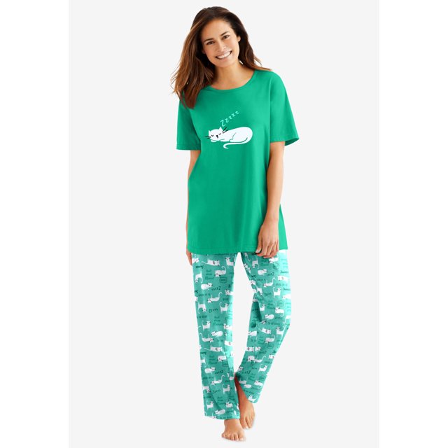 Dreams & Co. Women's Plus Size Graphic Tee Pj Set Pajamas