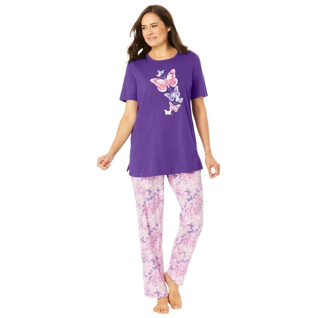 Dreams & Co. Women's Plus Size Graphic Tee Pj Set Pajamas