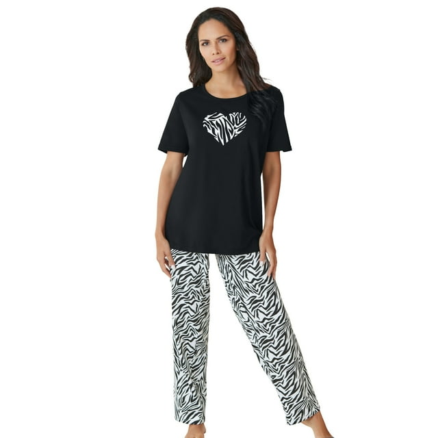 Dreams & Co. Women's Plus Size Graphic Tee Pj Set Pajamas